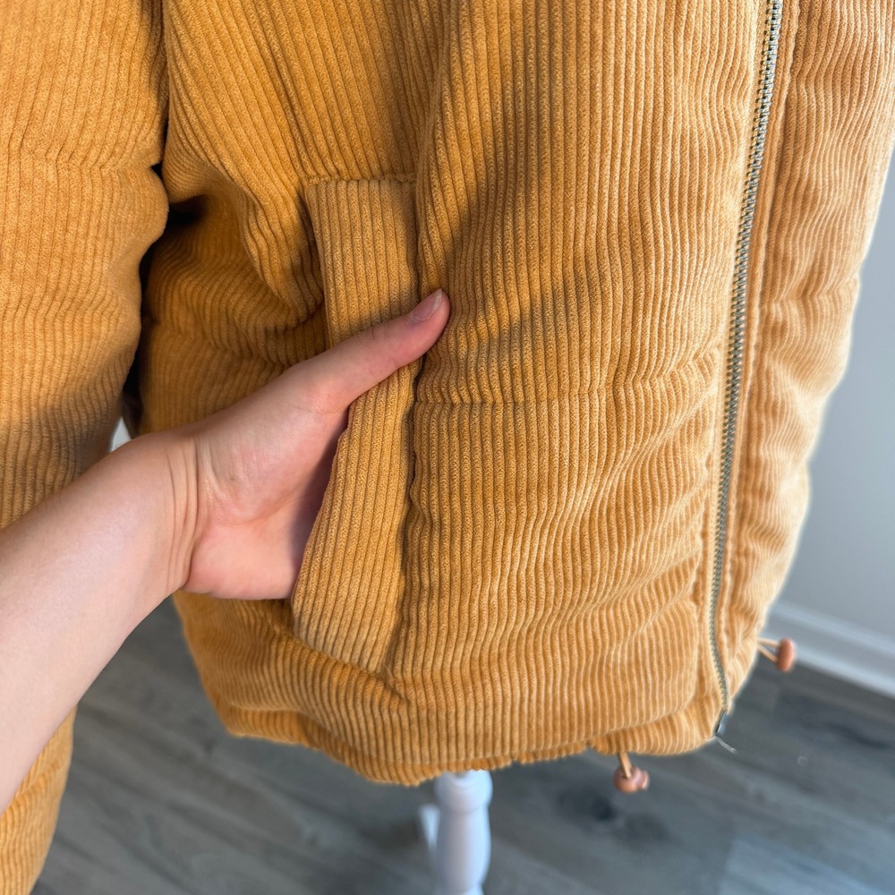Ghanda Corduroy Puffer Jacket Women Medium Mustard Yellow Quilted Gorpcore Retro - Picture 8 of 11